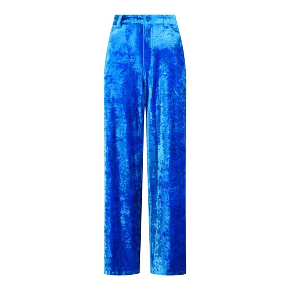 Balenciaga Crushed Velvet Wide-Leg Pants Blue Womens